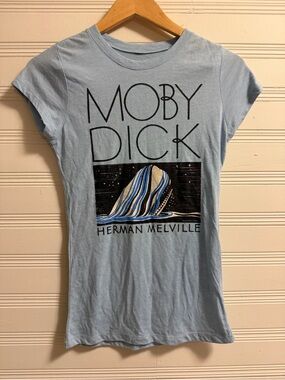 Out of Print Moby-Dick Herman Melville Graphic Tee Blue Women’s Small Book Shirt